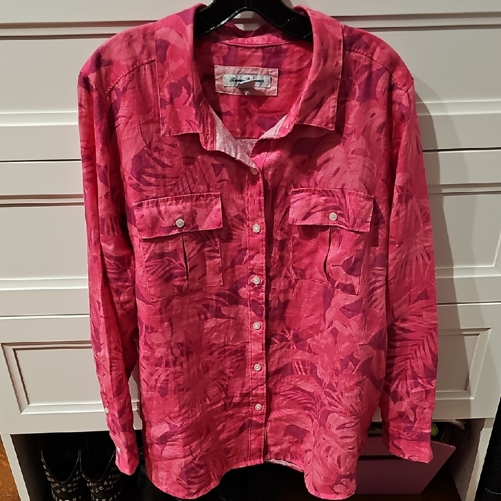 Tommy Bahamma Pink Button-Up Shirt with Leaf Pattern